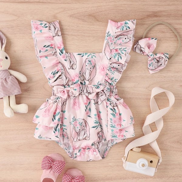 Baby Girl Kläder Jumpsuit Casual Bunny Blommönster print 12M