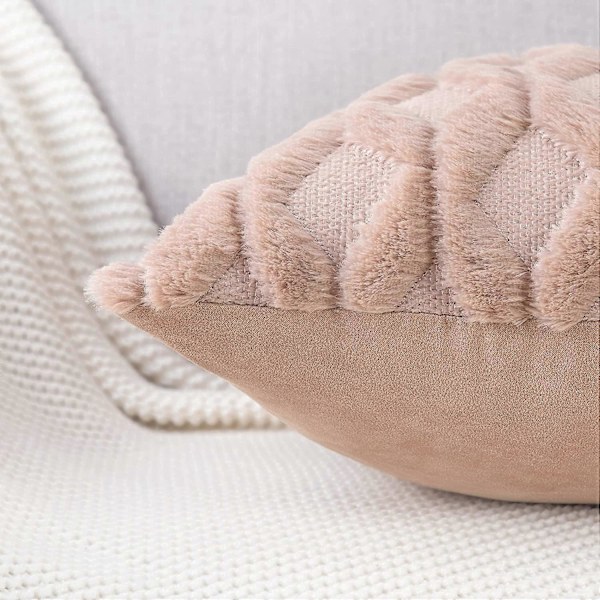 Sæt med 2 bløde plys korte uld velvet dekorative pudebetræk luksus stil pyntepudebetræk pudebetræk til sofa soveværelse firkantet lysebrun 22x22