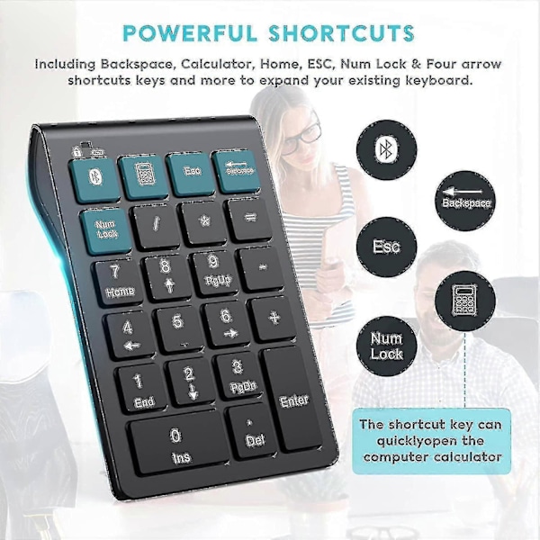 Bluetooth-numeronäppäimistö, ladattava langaton numeronäppäimistö, 22 näppäimen kannettava ohut numeronäppäimistö taloushallintoon Bluetooth 10 Key Hs-jie