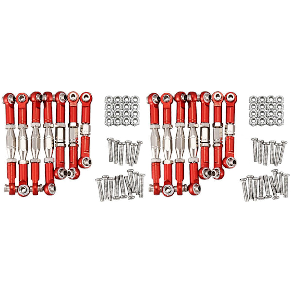 2X for 144001 1/14 RC Bil Reservedeler Metallkobling Trekkstang Styrestag Sett, Rød