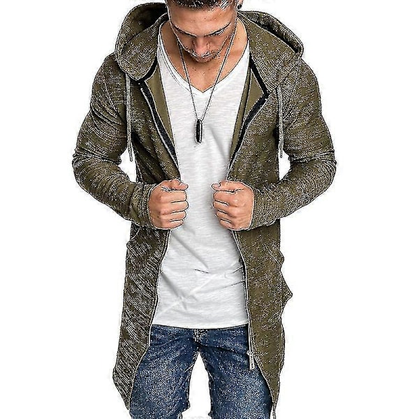 Herr Hooded Hoodie Zip Up Sweatshirt Ytterkläder Lång Jacka Kofta Kappa