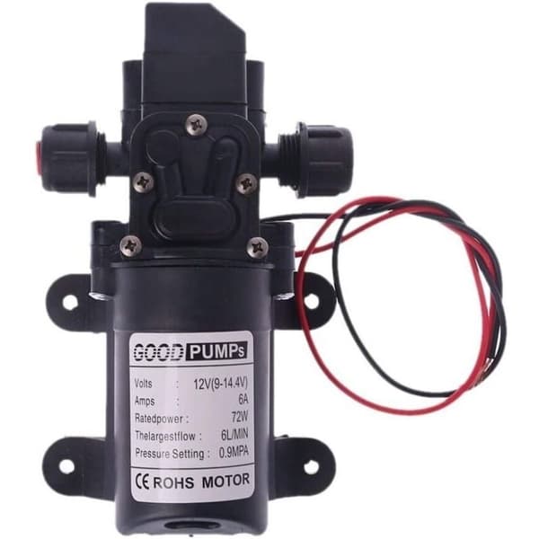 Vattenpump för husbilar. 12V DC. 60W. 130 PSI. 6 l/min. Membranprimerpump.
