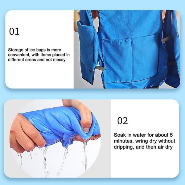 Sommarkylväst Andas kylväst Kläder Heatstroke Prevention Evaporative Ice Cooling Väst med 4 ispaket Blue
