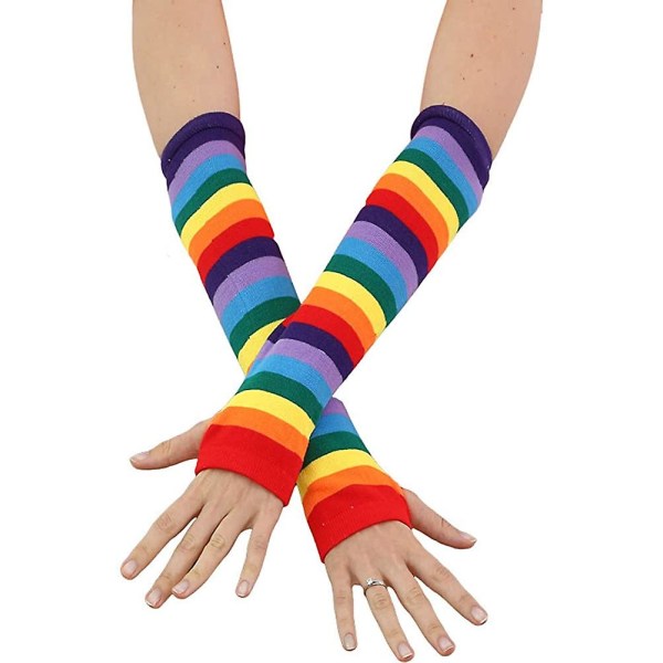 Rainbow Fingerless Handskar Uv Solskydd Arm Sleeves Warmer Outdoor