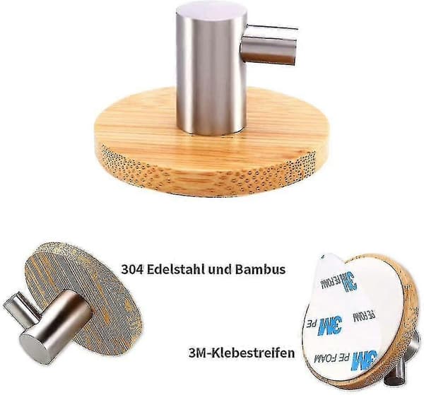 Självhäftande krokar 304 Rostfritt stål &amp; Bambu Rockkrokar Väggkrokar, Kit