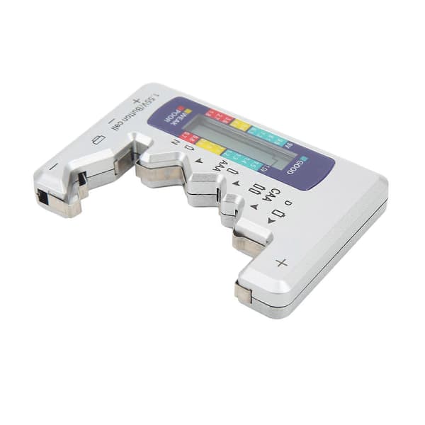 Digital Batterikapacitetsmätare Universal D C N AAA AA 9V 1.5V Knappcellsanalysator Silver