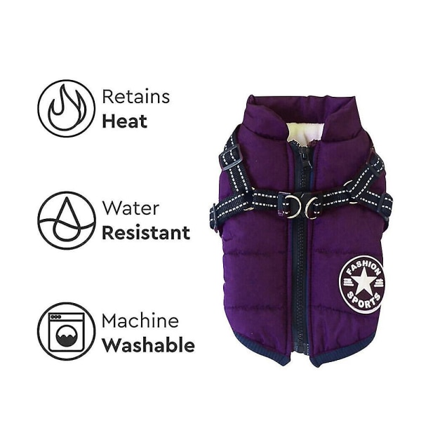 Höst Vinter Husdjursväst Husdjursvalp Hund Katt Varm vadderad kappa Sele Zip Jacket Purple L