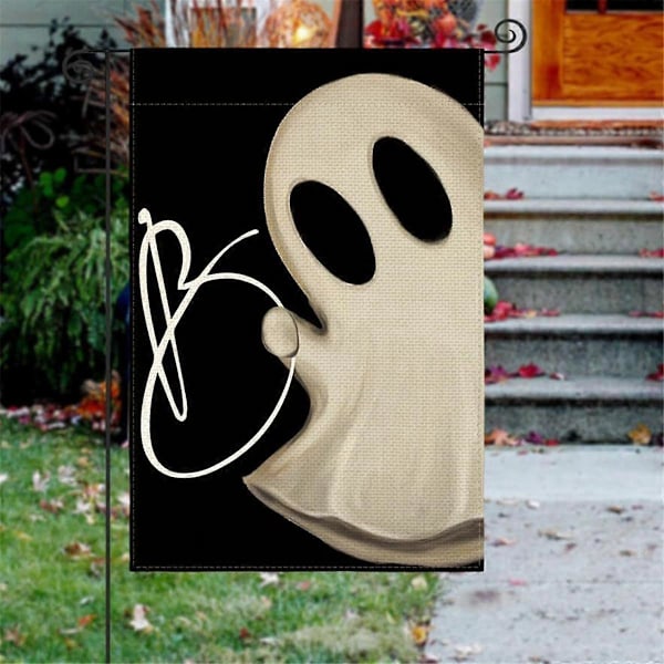 Halloween-tema Linne Dubbelsidigt Tryckt Trädgårdsflagga Högtidsdekor Trädgårdsflagga Välkomstflagga Vid t