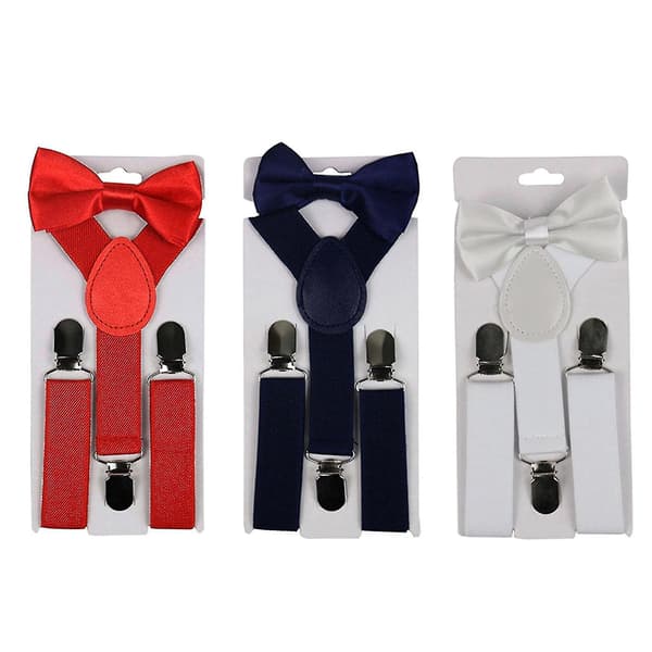 2st/Set Enfärgad Barnklämma Y Elastisk Hängslen Flugor Black