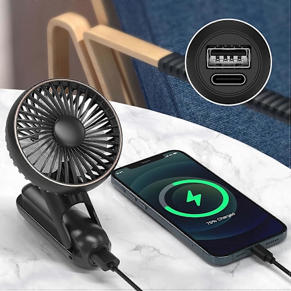 Bærbar Håndholdt Vifte, USB Bordvifte Mini Elektrisk Skrivebordsvifte Oppladbar Batteridrevet Håndholdt Vifte (Svart)