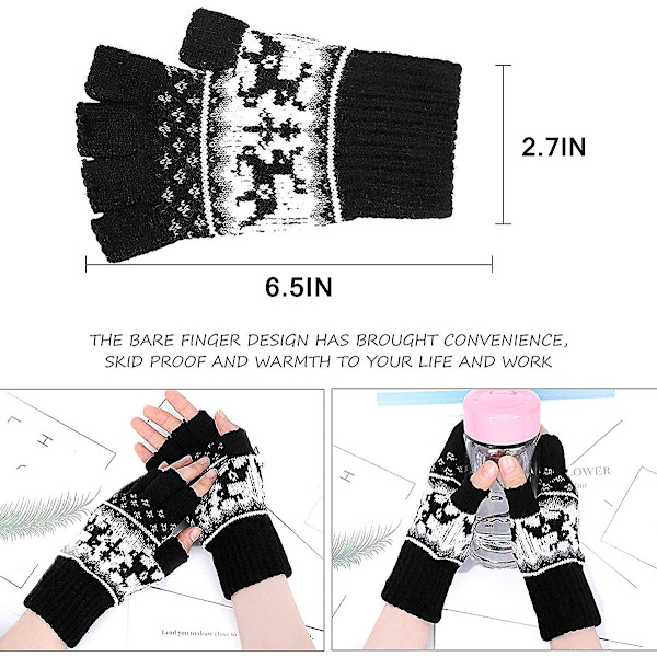 Crday Fingerless Gloves - Dam Vintervarma Handskar Halvfinger Ullvantar Kallpresent