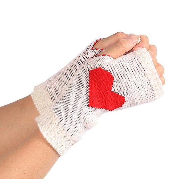 Vinterhandskar damer Pekskärm Tjocka varma stickade handskar Love Heart Print Fingerless Mitten Outdoor Skid Handskar Gray