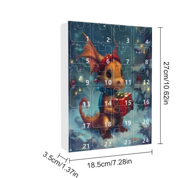 Adventskalender for barn 2025 (Drage-tema) - 2D-akryldyrdekorasjoner