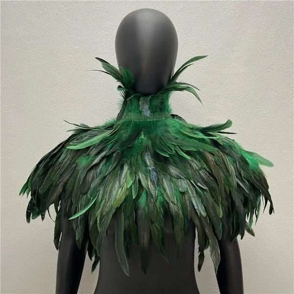 Axelkappa för kvinnor Kappa Festrock Fjäder Punk Gotisk Kappa Kvinna Balkläder Sjal Fjäder Halloween Kappor Jackor Green One Size