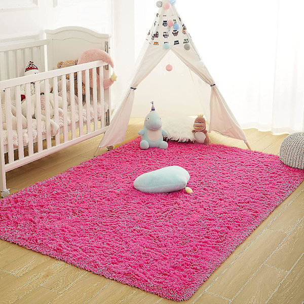 Tflycq Soft Fluffy Area Mattor Kompatibel med Sovrum Barnrum Plysch Shaggy Nursery Matta Furry Throw Mattor Kompatibel med Pojkar Flickor, College Sovsal Hot Pink 2.6 * 5.2 Feet