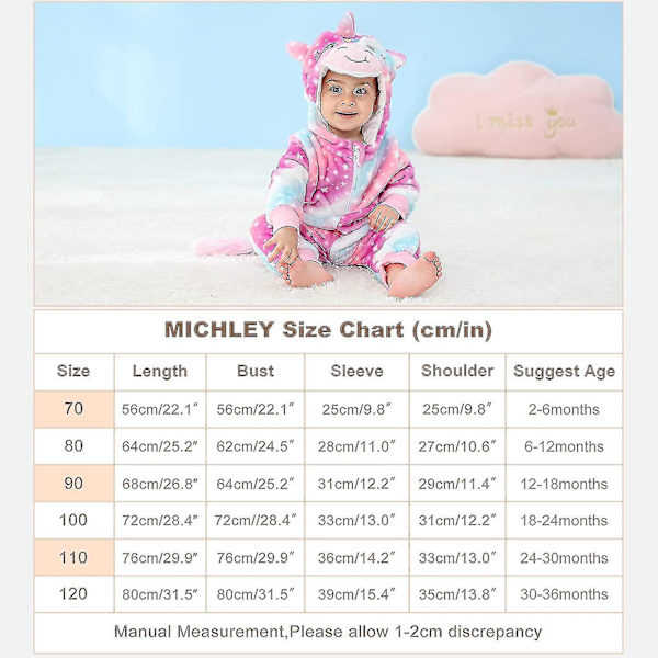 Unisex baby Vinter Höst Flanell Huva Romper Cosplay Jumpsuit Hög kvalitet Unicorn 13 18 Months