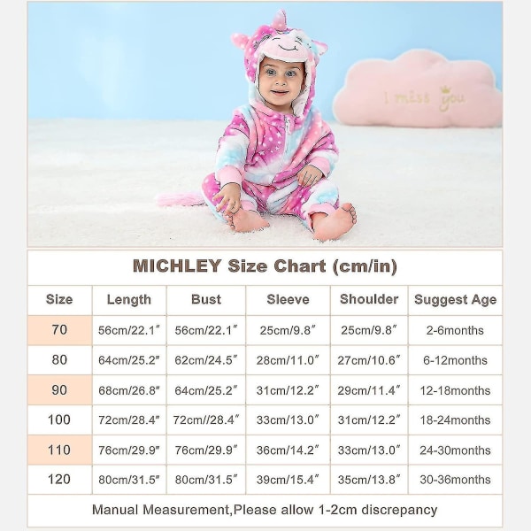Unisex baby Vinter Höst Flanell Huva Romper Cosplay Jumpsuit Hög kvalitet Unicorn 2 5 Months