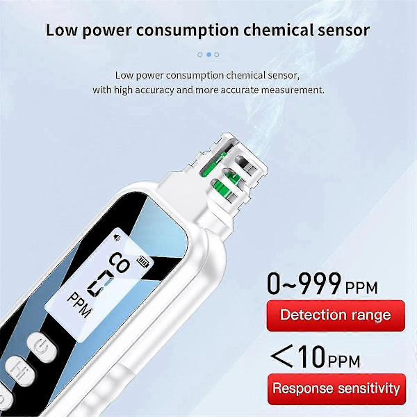 Bærbar Kulmonoxid Detektor kompatibel med Rejser, LCD Display Håndholdt CO Detektor med 2 AAA Batterier