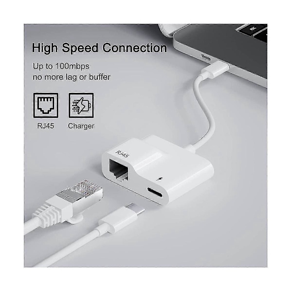 USB C till Ethernet-adapter, USB Type C till RJ45 Gigabit Ethernet LAN-adapter med 60W Laddare, kompatibel med /P