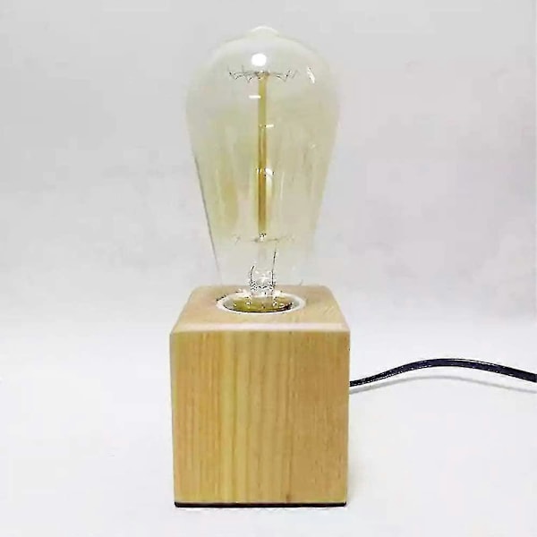 Træ Cube Bordlampe, E27 Fatning, 1,8m Kabel Med Afbryder, Max 60w, Edison Industrielt Retro Dekorativ Lampe, Bruges I Soveværelse, Stue, Studio, Ca