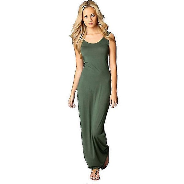 Dame Ærmeløs Lang Maxi Bodycon Kjole Ensfarvet Casual Stretch Tank Kjoler Sommerkjole-jie