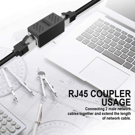 2-pak RJ45-stik. Ethernet-adapter. Ethernet-kabelforlænger, hun til hun-adapter. Sort