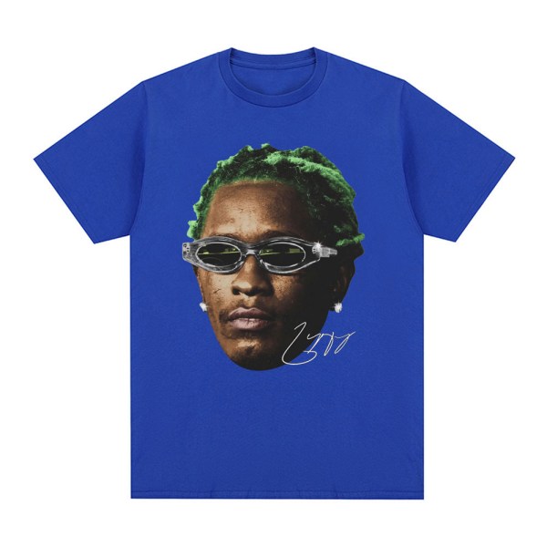 Rapper Young Thug Grafisk T-shirt Herr Kvinnor Mode Hip Hop Vintage T-shirt Blue L