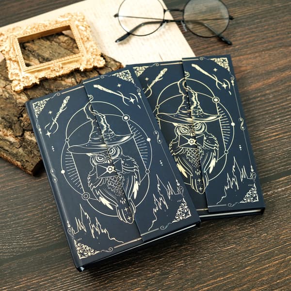Magic Hat Academy Ugle Hardcover Notesbog, Kreativ Magnetisk Notesbog, Studenterjournal, Dagbog, Lille Blå Notesbog T01042000