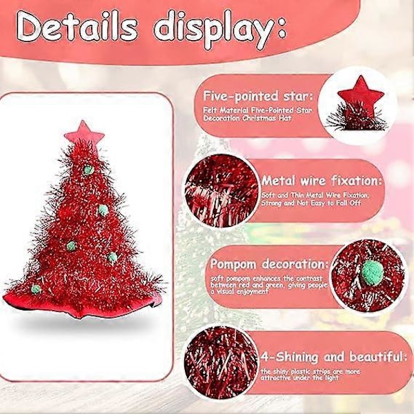 2 stycken Jultomtehattar Julgranshattar Glitter Julgranshatt Kostymtillbehör Röd Grön Julhattar för Vuxna och Barn
