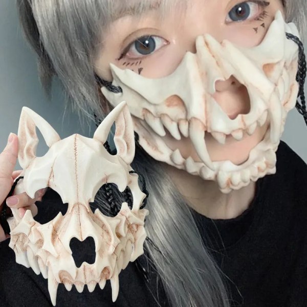 Halloween Skull Party Mask Anime Dragon God Skeleton Halv Face Masks Bone Skull Djur Mask Cosplay Dans Bal Dräkt rekvisita 3