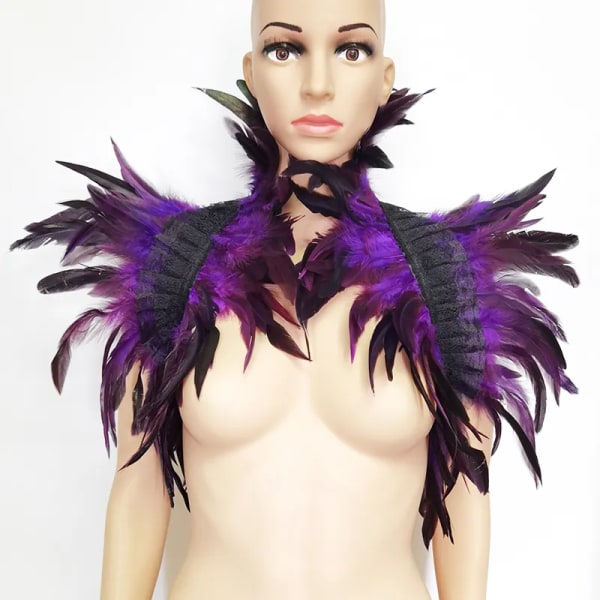 Feather Shrug Sjal Feather Fake Collar Shoulder Wrap Cape Gothic krage med bandband Cosplay Kostym Party Scarf Damer Lace Purple