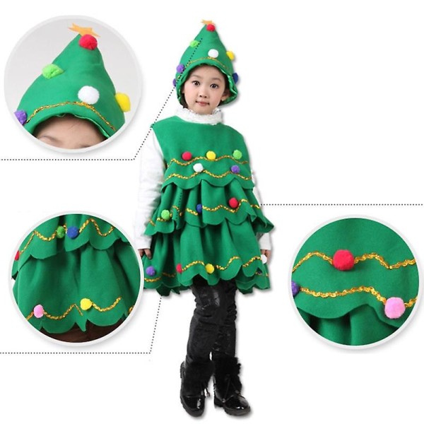 Juldräkt Barn Cosplay Tomteträd Föreställning Dansdräkt Pojke Flickor Julklapp Trädhatt Xmas Perform Kostymer 160cm