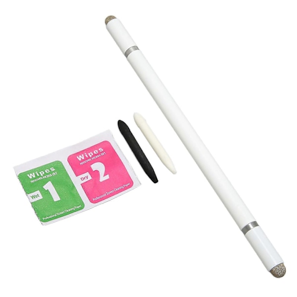 Svart Stylus Penn 4 i 1 Multifunksjonell Nøyaktig Posisjonering Kapasitiv Stylus med 2 Fiber Nibber for Mobiltelefon Nettbrett Hvit