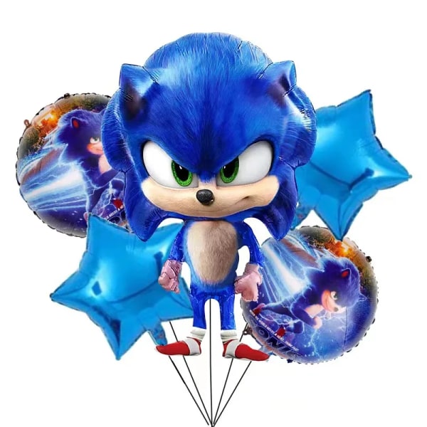 Ny tecknad Sonic Festtillbehör Pojkar Födelsedagsfest Engångsserviser Set Papperstallrik Kopp Servetter Baby Shower Dekorationer 5pcs balloon
