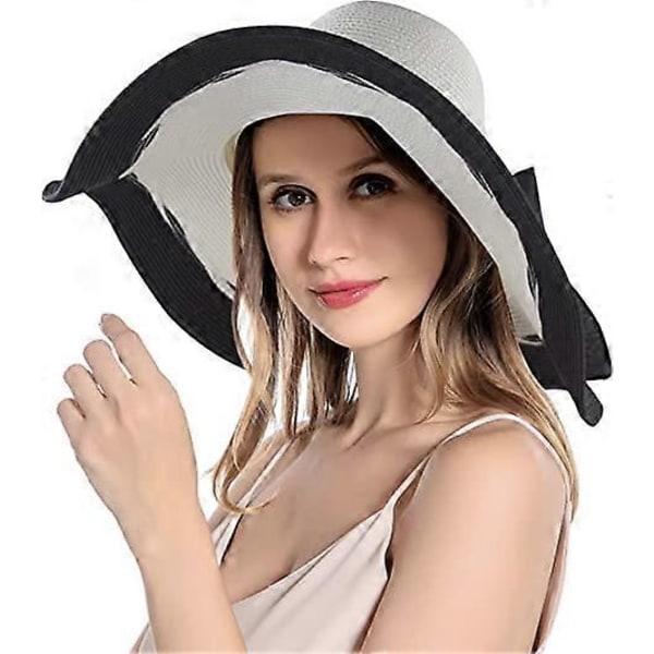 Solhatt for kvinner, bred brem, UV-beskyttelse, sommerhatt, sammenleggbar, rullbar, floppy strandhatt for kvinner