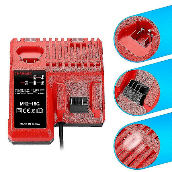 M12-18C Li-ion Batterilader for Milwaukee 12 V 14.4V 18V C1418C 48-11-1815/1828/1840 M18 M14 M12