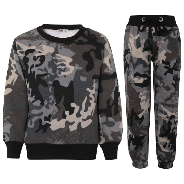 Barn Unisex Sweatshirt Set för enkel träningsoverall Camo Charcoal 13 Years