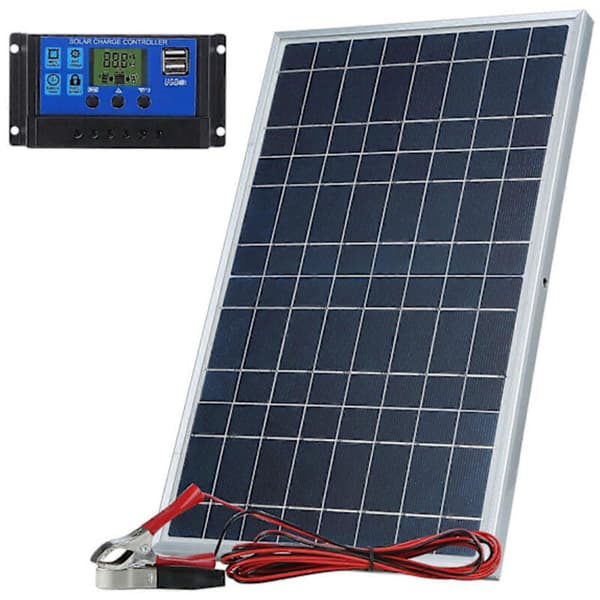 10W 12V solpaneloplader med 10A controller. Velegnet til køretøjer, portåbnere og elektriske hegn.