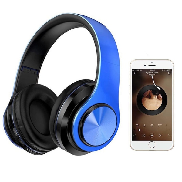 Bluetooth hörlurar Trådlösa hörlurar över örat med mikrofon, hopfällbara och lätta trådlösa stereoheadset för researbete Tv Pc Mobiltelefon Blue