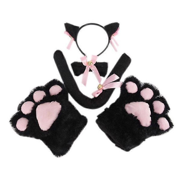5 st Katt Cosplay Kostym Kattsvans Öron Krage Tassar Handskar Set Söt