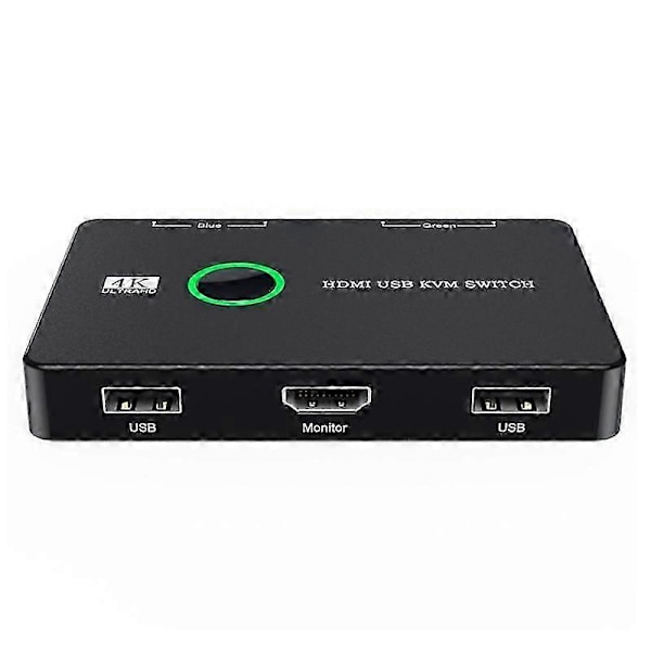 KVM Switch 2 Port Box USB og HDMI-kompatibel Switch kompatibel med 2 computere