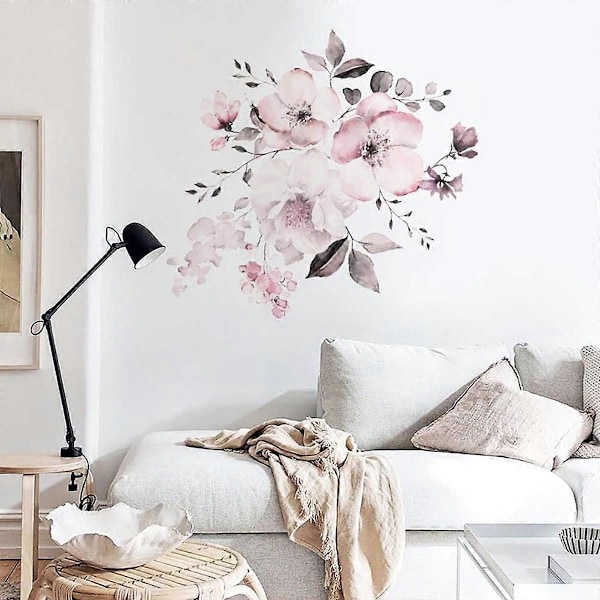 Romantisk blomsterkunst for jenterom, avtakbare vinyl akvarell rosa peoner veggtatoveringer for hjemmet