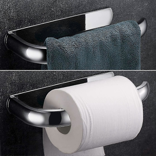 Håndklædering, 304 rustfrit stål poleret krom metalfinish, toiletpapirholder til badeværelse, patenteret lim + selvklæbende