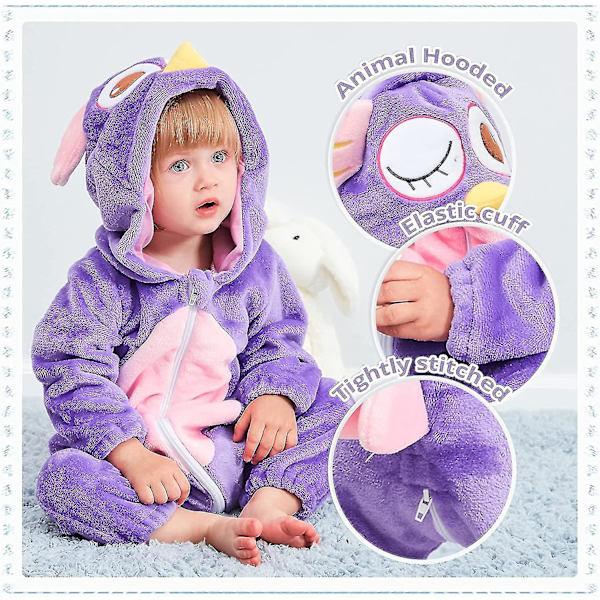 Unisex baby Vinter Höst Flanell Huva Romper Cosplay Jumpsuit Hög kvalitet Owl 6 12 Months