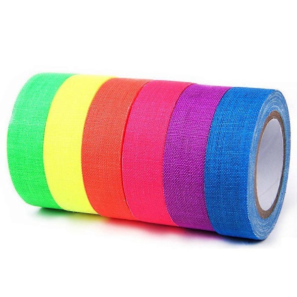 6 st/set Fluorescerande UV Bomullstejp Matt Självhäftande Självlysande Tejp För Hemfestdekoration