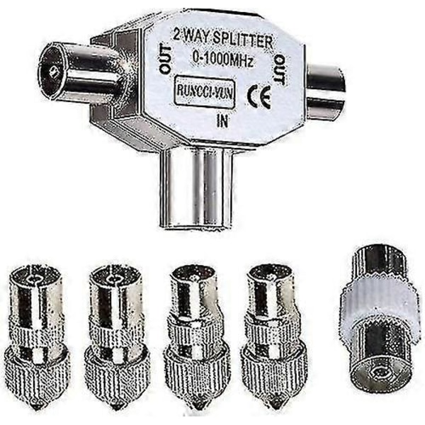 T-formet Antenne Splitter - 2-vejs Antennefordeler - 2x Koaksial Stik Til Dvb-t/bk - 0-1000 Mhz