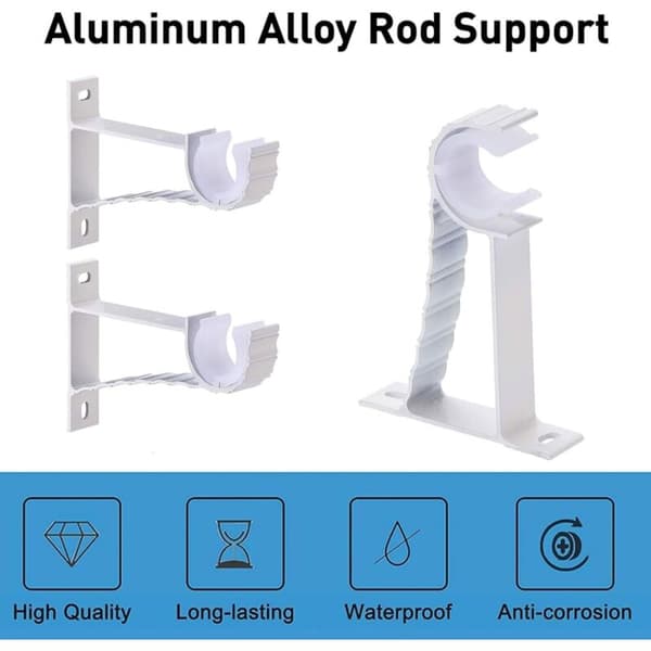 Set med 4 gardinstångsfästen i aluminiumlegering för väggar. Gardinstångsfäste. Vit