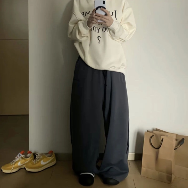 Deeptown Oversized Träningsbyxor Dam Höstgrå Harajuku Vintage Baggy Sportbyxor Y2k Koreansk Streetwear Jogging 90-tal Estetisk Gray S