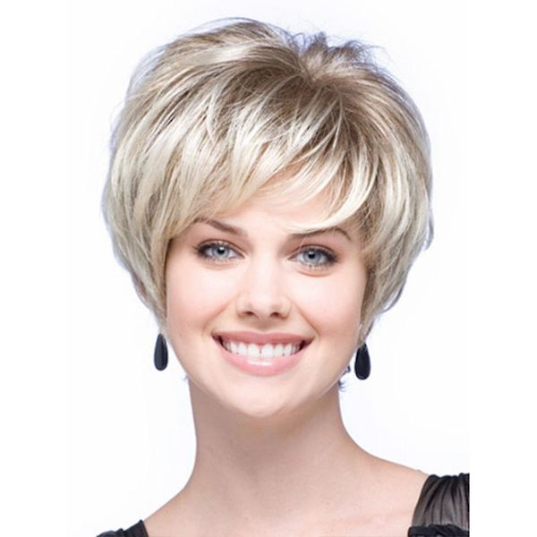 Kvinnor Korta Peruker Pixie Cut Peruker Layered Syntethår ​​Fluffig Daglig Peruk