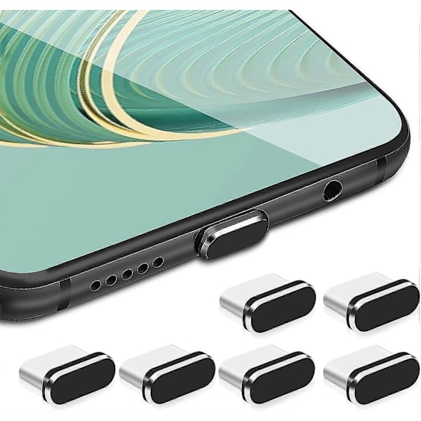 USB C Støvpluggsett, 6 stk Type C Portplugger Anti-støvdeksel Ladeportdeksel USB C Portdeksler Beskyttere Type C Metall Støvbeskytter Stopper fo